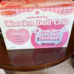 Melissa & Doug Pink and White Wooden Doll Cradle